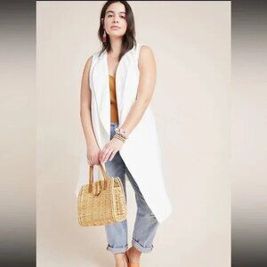 Anthropologie Draped Longline Vest in White Size 1X